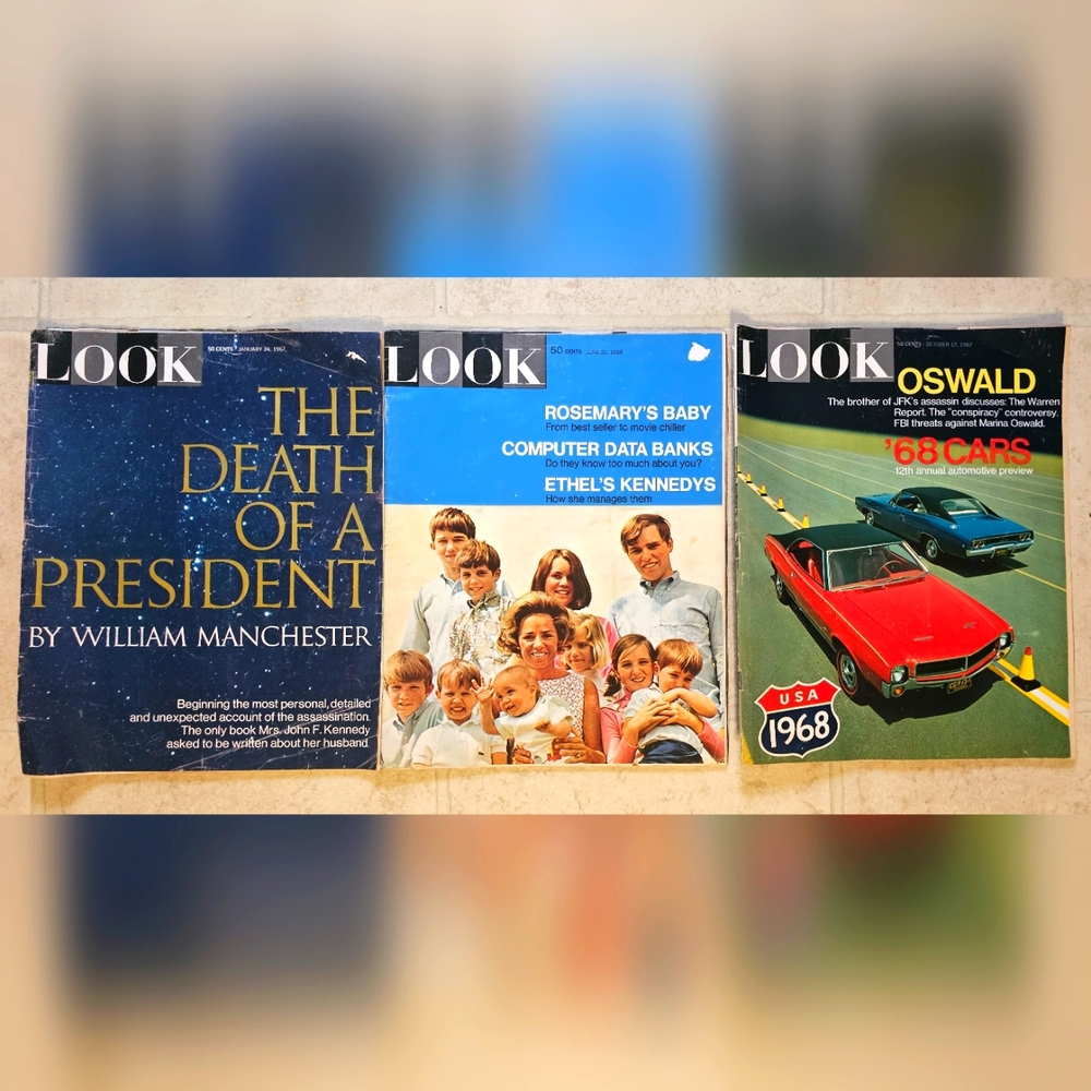 Vintage LOOK Large-Sized Magazines Lot of 3 (1/24/1967, 10/17/1967, 6/25/1968)
